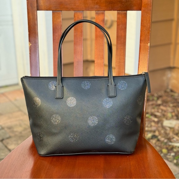 Kate Spade Black Glitter Polka Dot Small Tote Bag - Picture 3 of 9